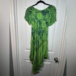 Elegant Asymmetrical Hem Green Floral Dress